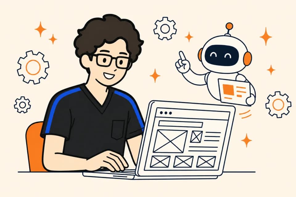 AIと一緒に学習サイトを開発するハヤピンのイラスト